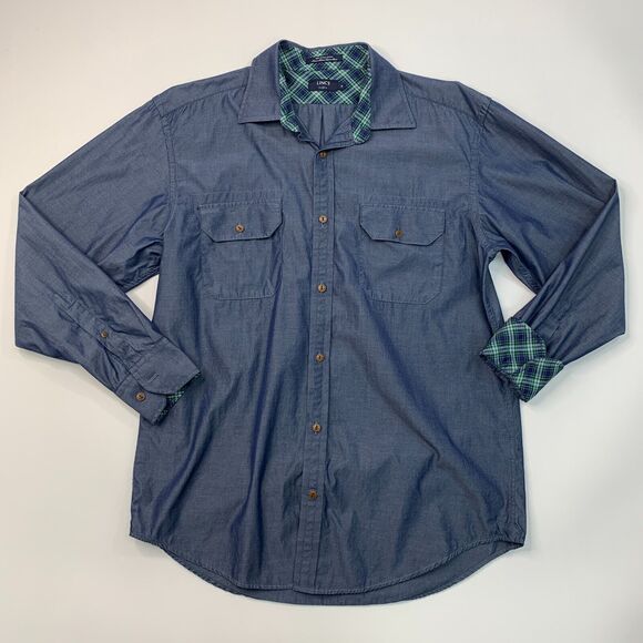 Lincs Shirt Mens M Medium Windsor Blue Cotton Long Sleeve Pocket Button Up - Picture 2 of 10